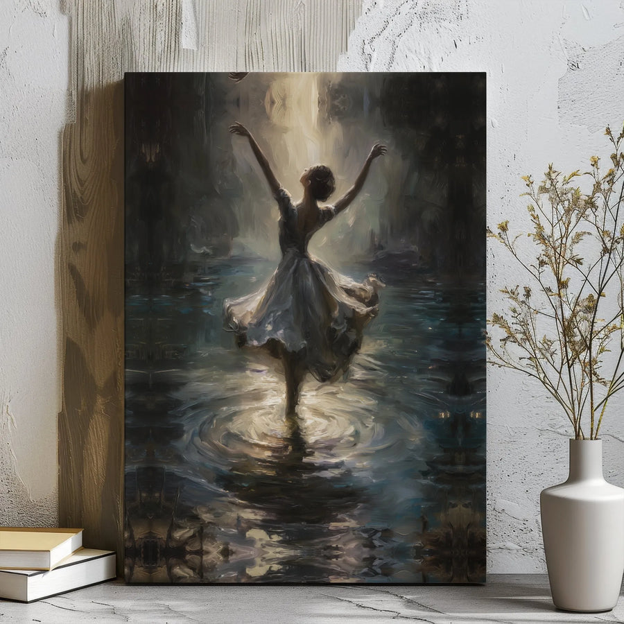 Ballerina Canvas Wall Art | Impressionist Dancer in Water Spotlight | Premium Gallery Wrap Decor | Gift for Dance Lovers & Home Decor