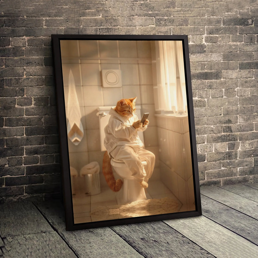 Funny Ginger Cat Toilet Art | Quirky Bathroom Decor Canvas | Premium Fade-Resistant Print | Unique Gift for Cat Lovers & Home Interior