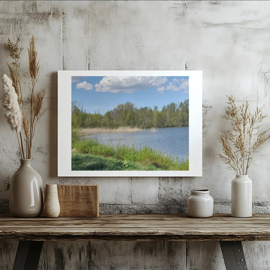 Serene Lakeside Forest Landscape Canvas | Realistic Nature Wall Art | Premium 1.25-Inch Gallery Wrap | Calming Office and Home Decor