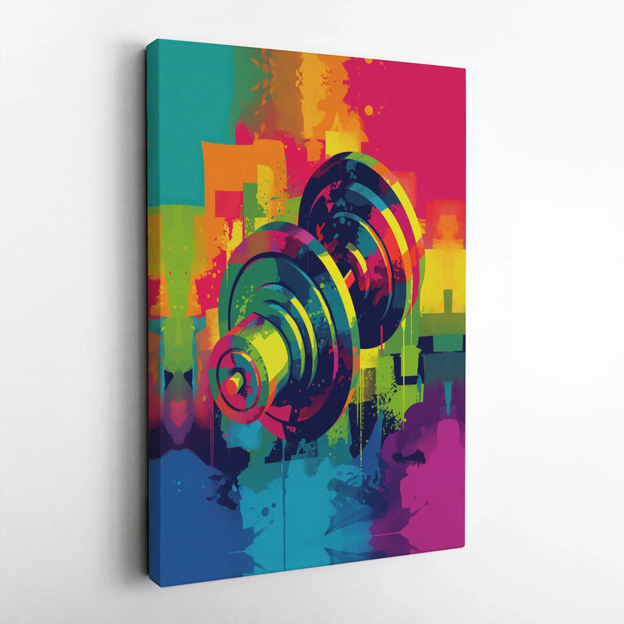 Dumbbell Wall Art Canvas | Colorful Abstract Graffiti Fitness Print | 1.25 Inch Premium Gallery Wrap | Motivational Gym Decor Gift