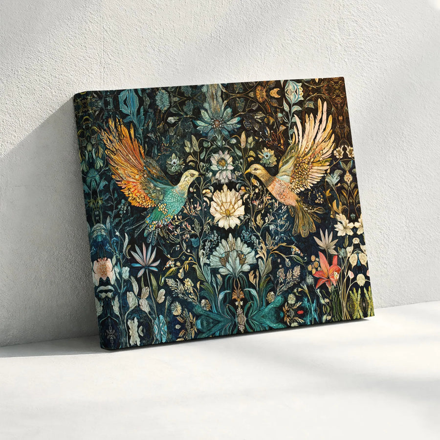 Botanical Bird Canvas Wall Art | Vintage Floral Wildlife Print | Premium Gallery Wrapped 1.25" Profile | Elegant Home Decor Gift