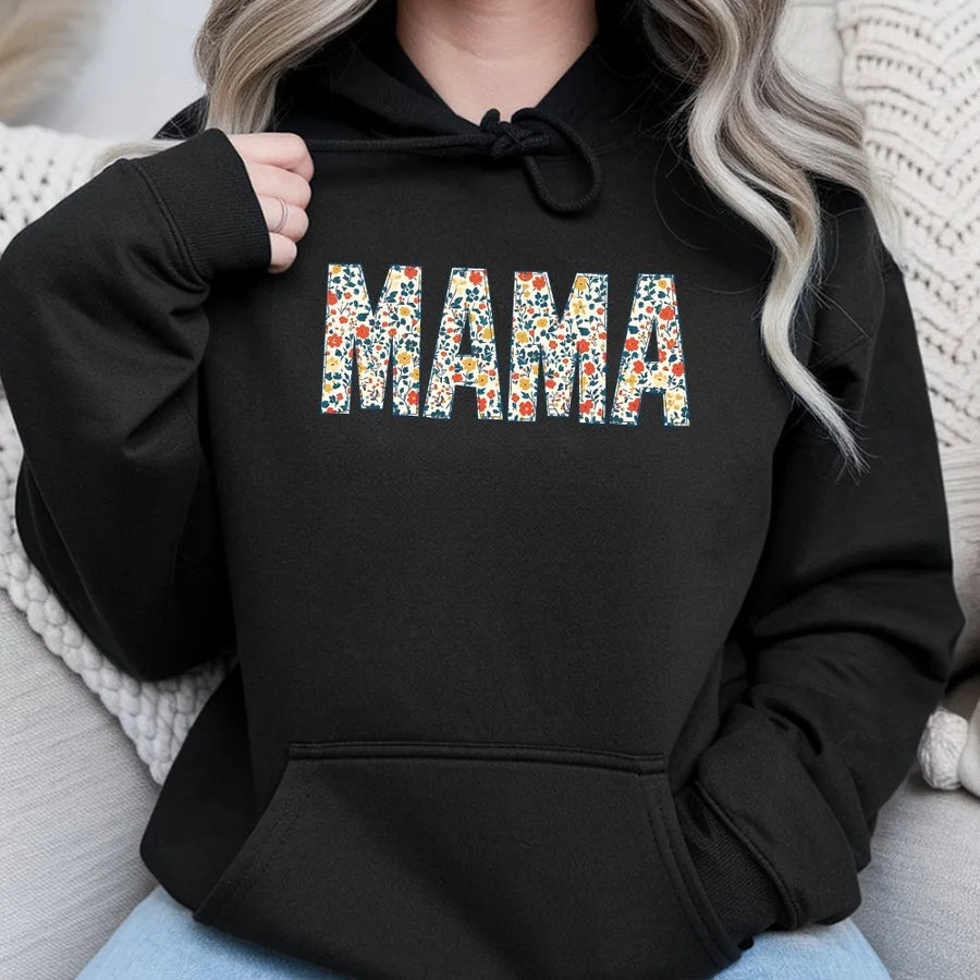 Floral Mama Hoodie | Retro Botanical Lettering Design | Premium Cotton-Blend Fleece | Trendy Mother's Day Gift for Mom