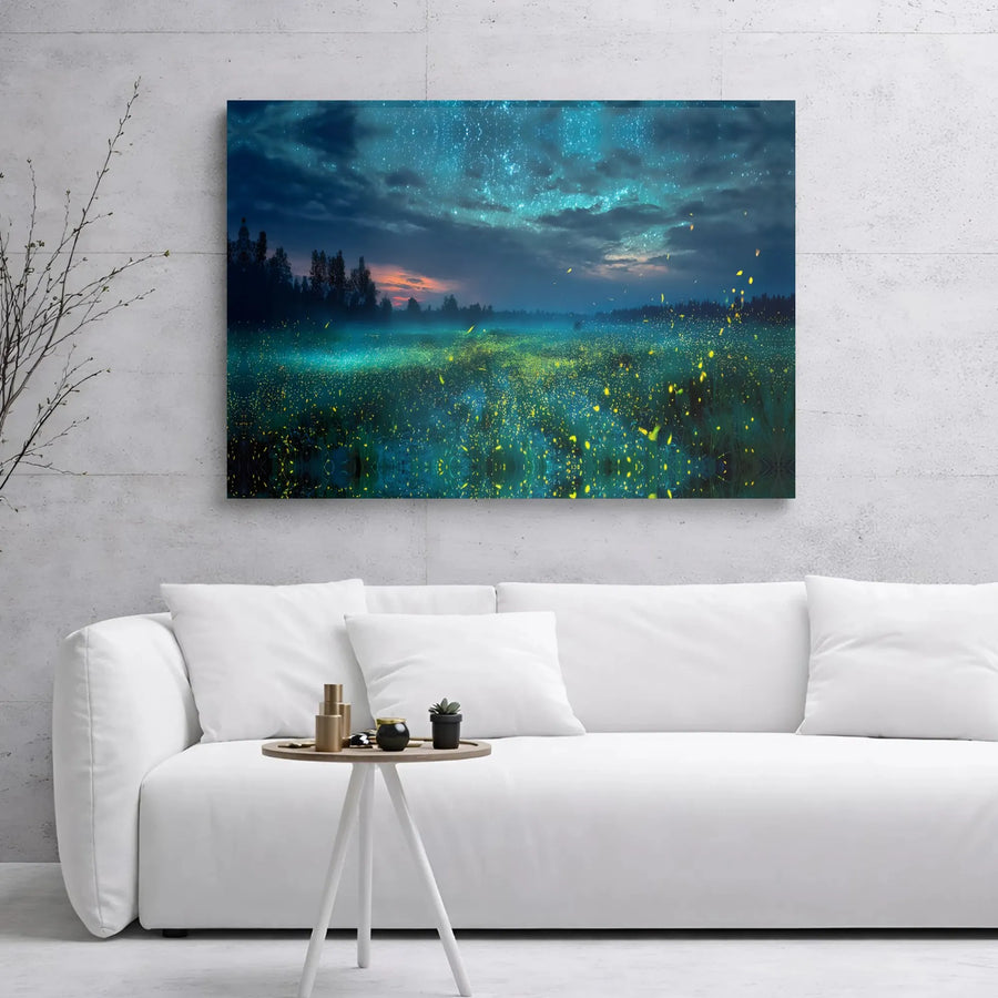Firefly Meadow Canvas Wall Art | Mystical Night Sky Landscape Print | Premium 1.25" Gallery Wrap | Nature Home Decor Gift
