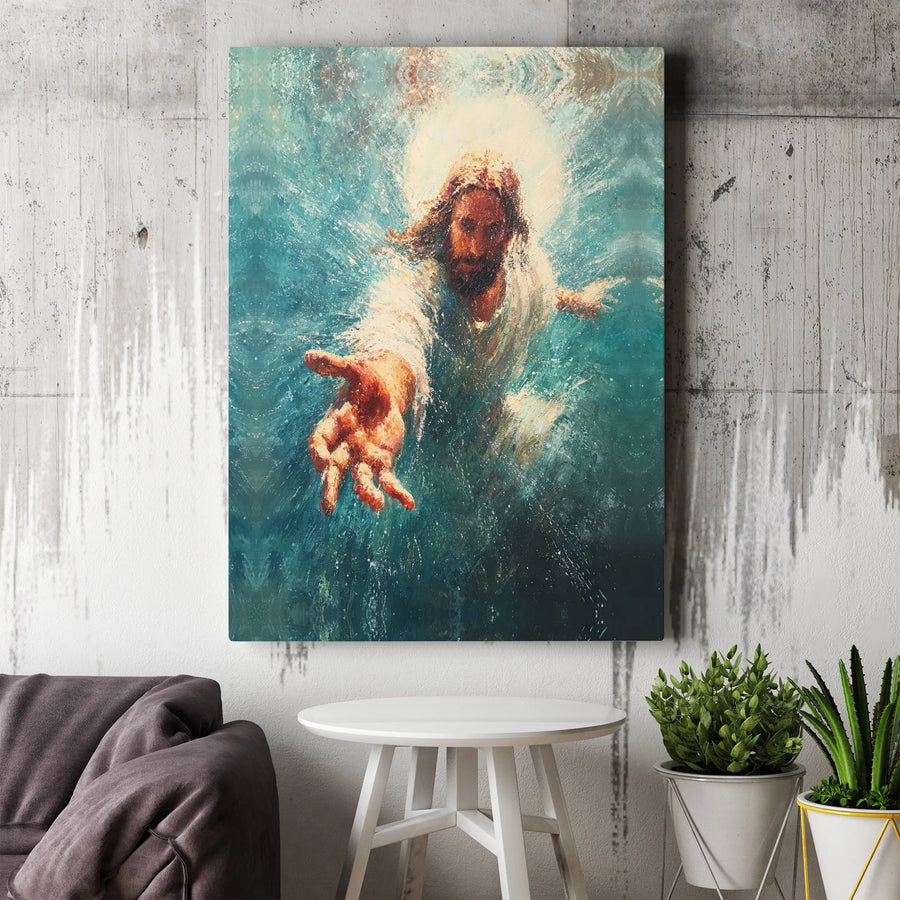 Jesus Reaching Hand Canvas Wall Art | Impressionist Christian Painting | Premium Gallery Quality Print | Inspirational Faith Based Home Decor Gift