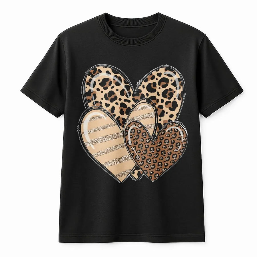 Leopard Heart T-Shirt | Trendy Animal Print Graphic Love Design | 100% Cotton Premium Tee | Cute Valentine's Day Gift For Her