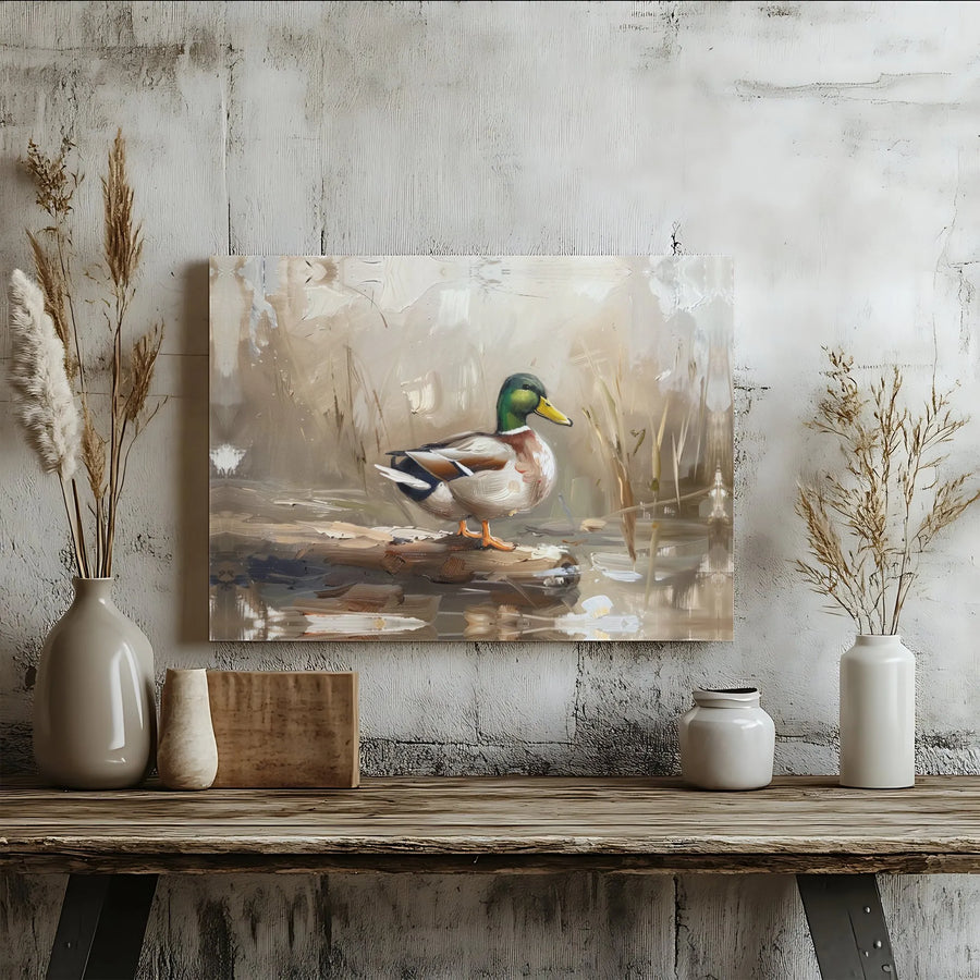 Mallard Duck Canvas Wall Art | Impressionist Oil Painting Style | Premium Gallery Wrap Print | Nature Home Decor Gift for Duck Hunters