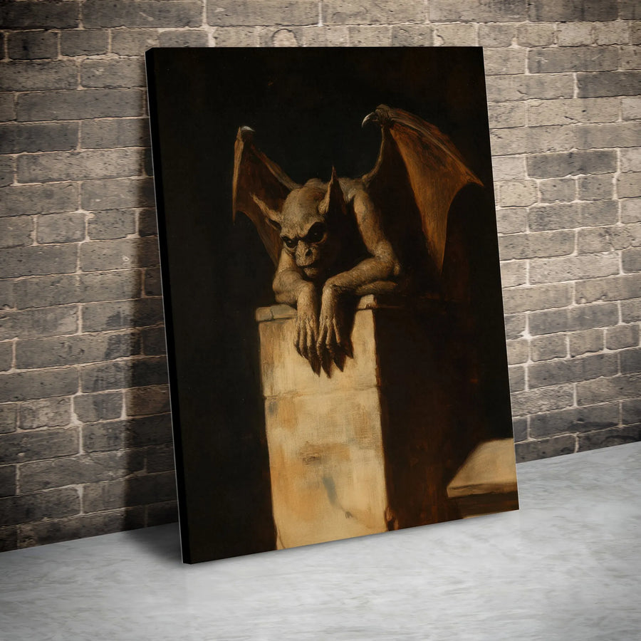 Gothic Gargoyle Canvas Wall Art | Dark Academia Mythical Creature Print | Premium Gallery Wrapped Canvas | Unique Gift for Fantasy Lover