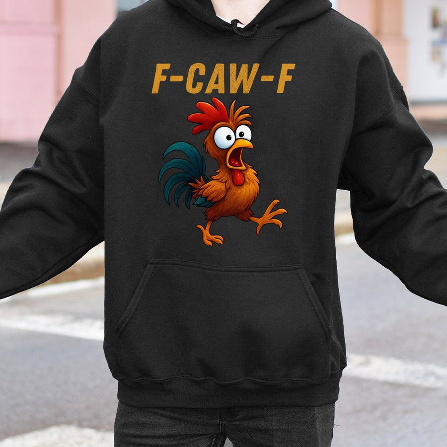 Funny Chicken Hoodie | F-CAW-F Pun Graphic Pullover | Premium Cotton-Blend Casual Sweatshirt | Humorous Gift For Chicken Lovers Men Women