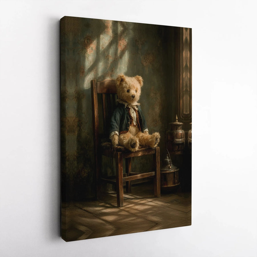 Vintage Teddy Bear Wall Art | Nostalgic Victorian Toy Illustration | 1.25-Inch Gallery-Wrapped Premium Canvas | Classic Home Decor Gift