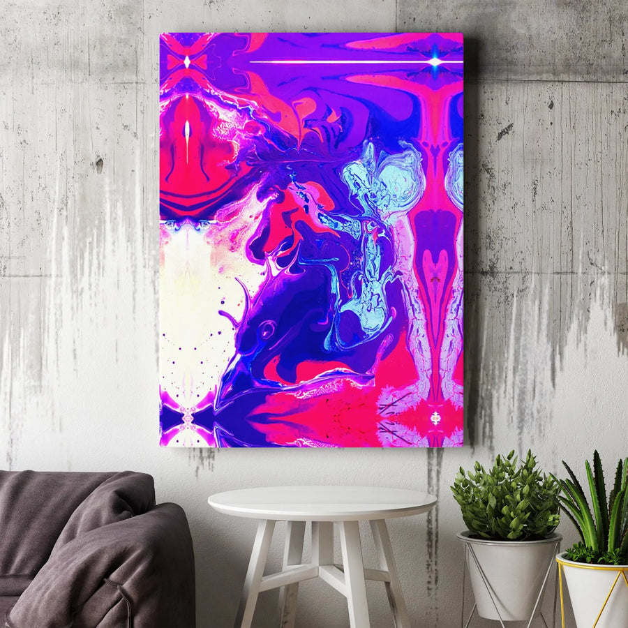 Abstract Neon Canvas Wall Art | Vibrant Purple Pink Fluid Marble Print | Premium Gallery-Wrapped Decor | Modern Living Room Bedroom Home Office Gift