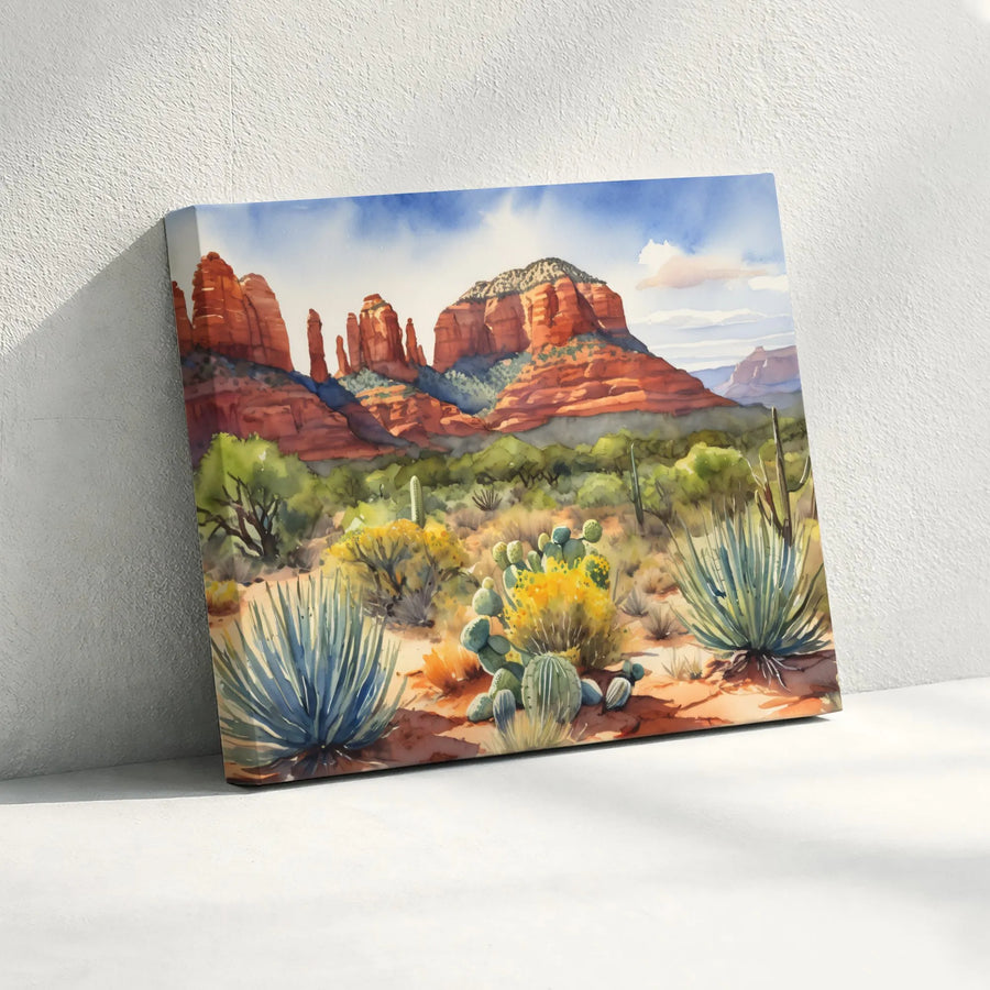 Sedona Arizona Canvas Print | Watercolor Red Rock Landscape Art | Thick 1.25" Gallery Wrap Canvas | Premium Southwestern Home Decor Gift