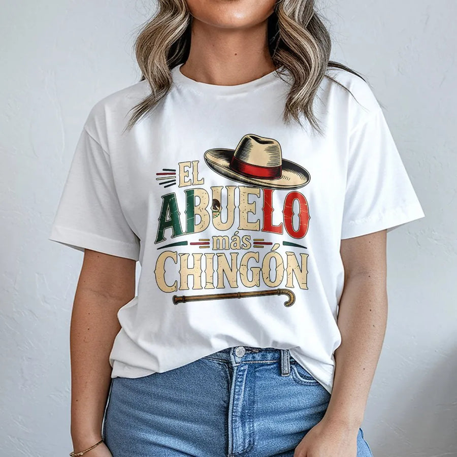 El Abuelo Mas Chingon T-Shirt | Funny Mexican Grandpa Graphic with Flag Colors | Soft Cotton Tee | Premium Gift for Abuelo, Dia del Padre