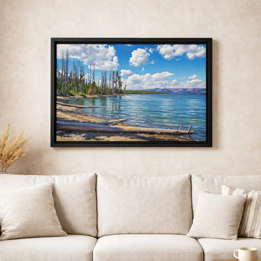 Mountain Lake Landscape Canvas | Impressionist Shoreline Forest Art | 1.25-Inch Premium Gallery Wrap | Nature Wall Decor Gift for Home