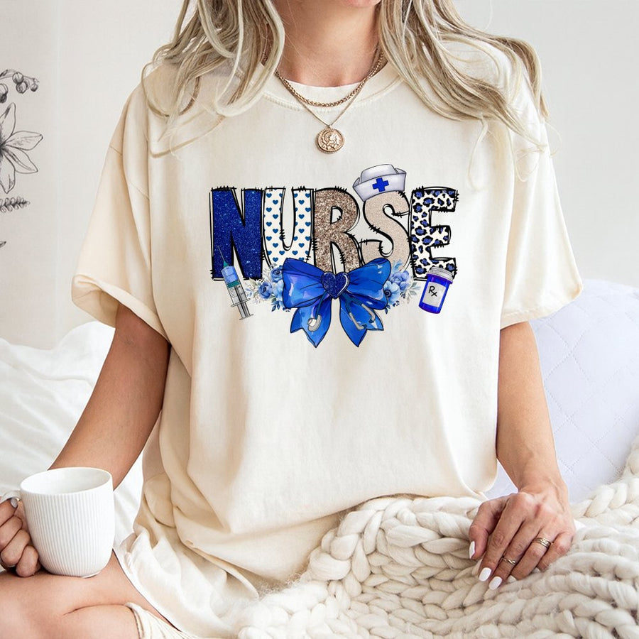 Nurse T-Shirt | Floral Coquette Aesthetic Graphic Print | 100% Soft Cotton Premium Tee | Gift for Nursing Student or RN Graduation
