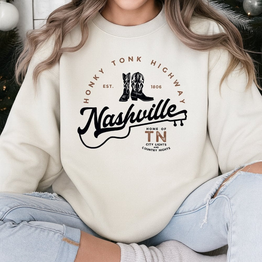 Nashville Honky Tonk Highway Sweatshirt | Vintage Country Music Design | Premium Cotton Blend | Gift for Country Music Fans and TN Travel Lovers
