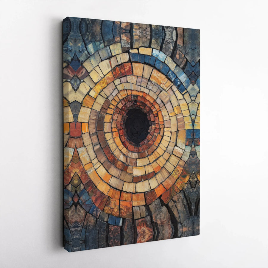 Abstract Mosaic Canvas Wall Art | Rustic Concentric Circles Design | Premium Gallery Wrapped Canvas | Modern Farmhouse Decor Gift