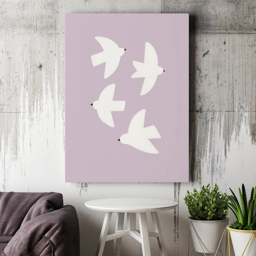 Minimalist Bird Canvas Wall Art | Lavender Abstract Flying Birds Print | Premium Gallery-Wrapped Decor | Modern Home Office Gift