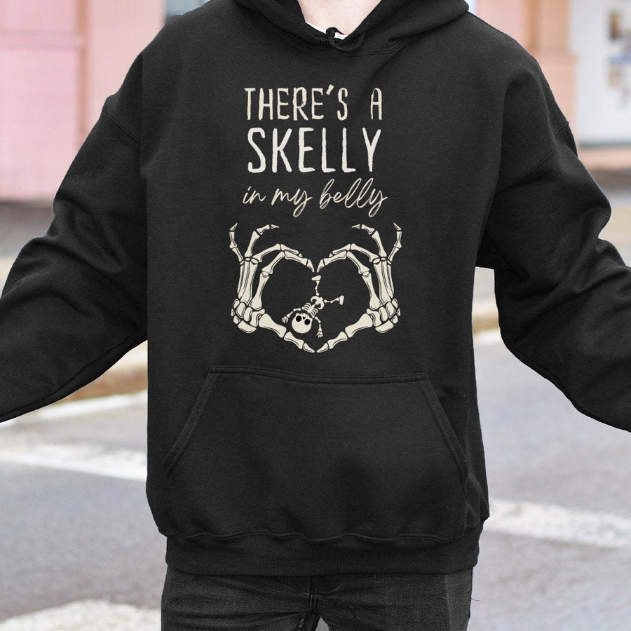 Skelly In My Belly Hoodie | Funny Pregnancy Halloween Graphic | Soft Cotton Blend | Cute Maternity Gift for Expectant Moms