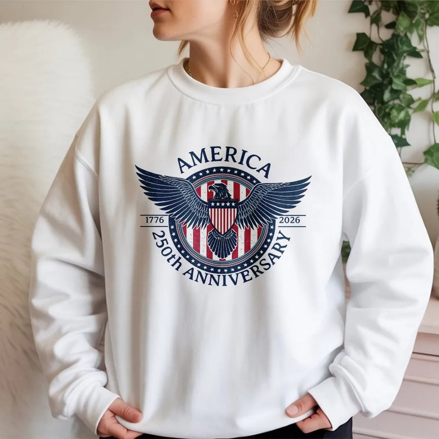 America 250th Anniversary Sweatshirt | Vintage 1776-2026 Eagle Badge | Premium Cotton Blend | Fourth of July Patriot Gift
