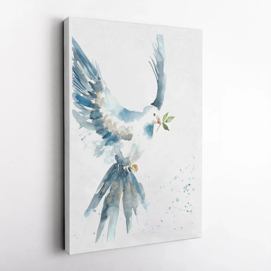 Watercolor Dove Of Peace Canvas | Symbolic Olive Branch Wall Art | Premium 1.25-Inch Gallery Wrap | Spiritual Home Decor Gift