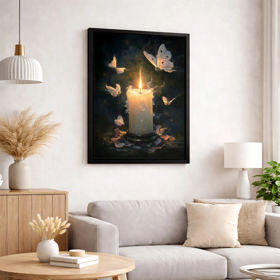 Butterfly Candle Wall Art | Ethereal Glowing Light Painting | Premium 1.25-Inch Gallery Canvas | Aesthetic Home Decor Gift for Her