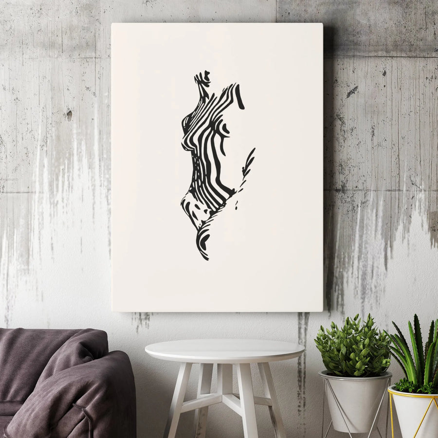 Abstract Female Torso Canvas Print | Zebra Stripe Body Silhouette Line Art | Premium Gallery Wrapped Wall Decor | Minimalist Modern Home Gift