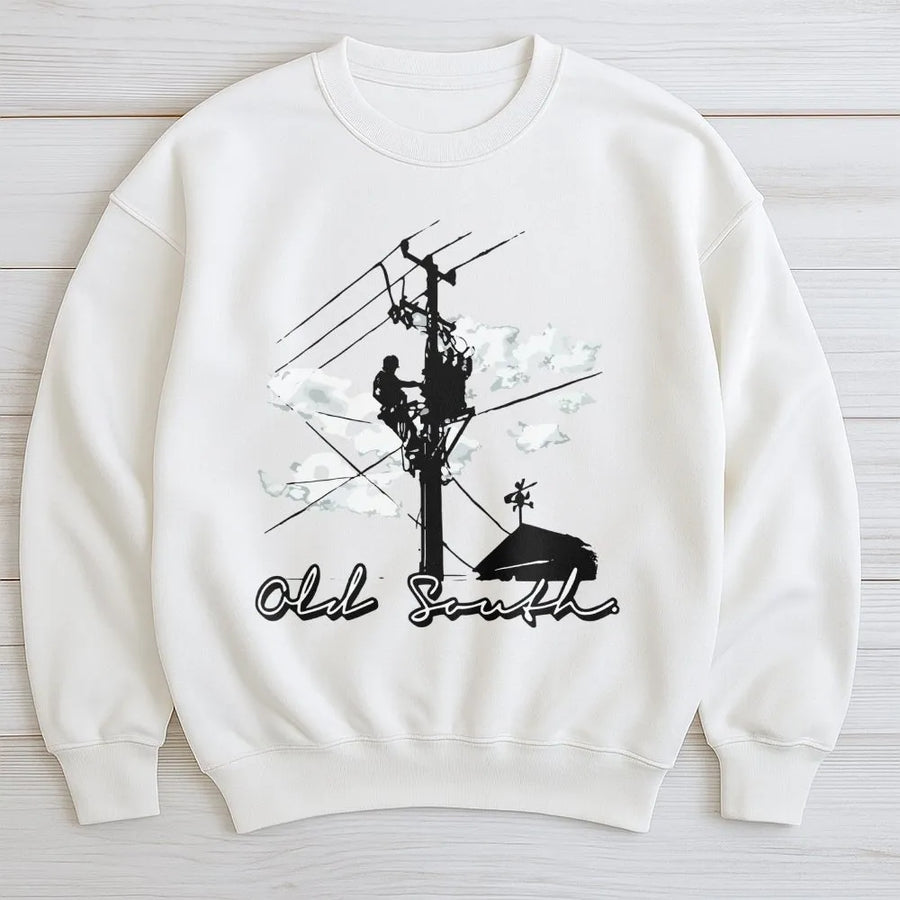Lineman Power Line Sweatshirt | Southern Electric Utility Graphic | Premium Cotton Blend Crewneck | Gift for Electrician or Lineman Worker