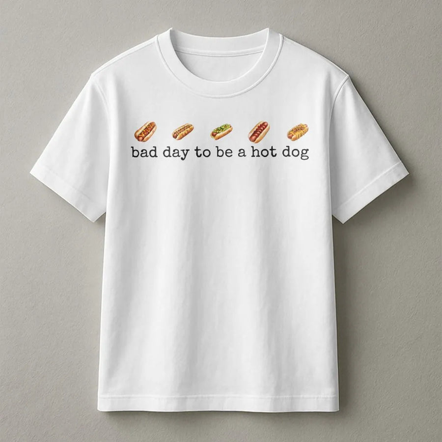 Bad Day to Be a Hot Dog T-Shirt | Funny Foodie Quote Graphic | Premium Unisex Jumper | Y2K Aesthetic Streetwear Gift