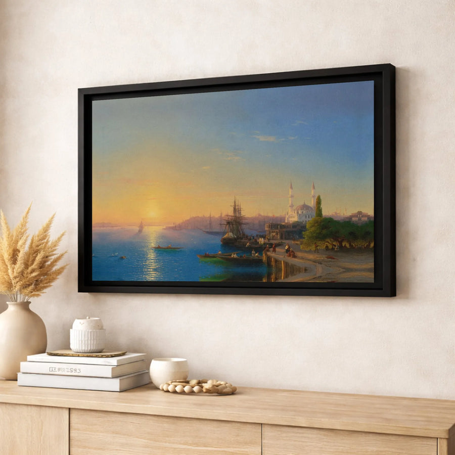 Istanbul Harbor Canvas Wall Art | Orientalist Mosque Sunset Landscape | Gallery Quality Premium Print | Home Office Decor Gift
