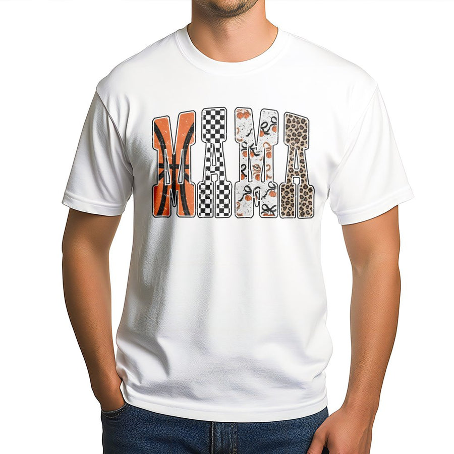 Basketball Mama T-Shirt | Retro Checkered Leopard Print Design | Premium Soft Cotton Tee | Trendy Game Day Gift for Basketball Moms