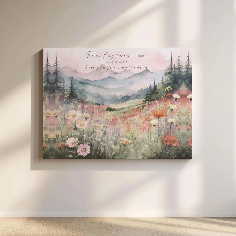 Ecclesiastes 3:1 Canvas Wall Art | To Every Thing There Is A Season Watercolor Landscape | Premium Gallery Wrap Print | Faithful Home Decor Gift
