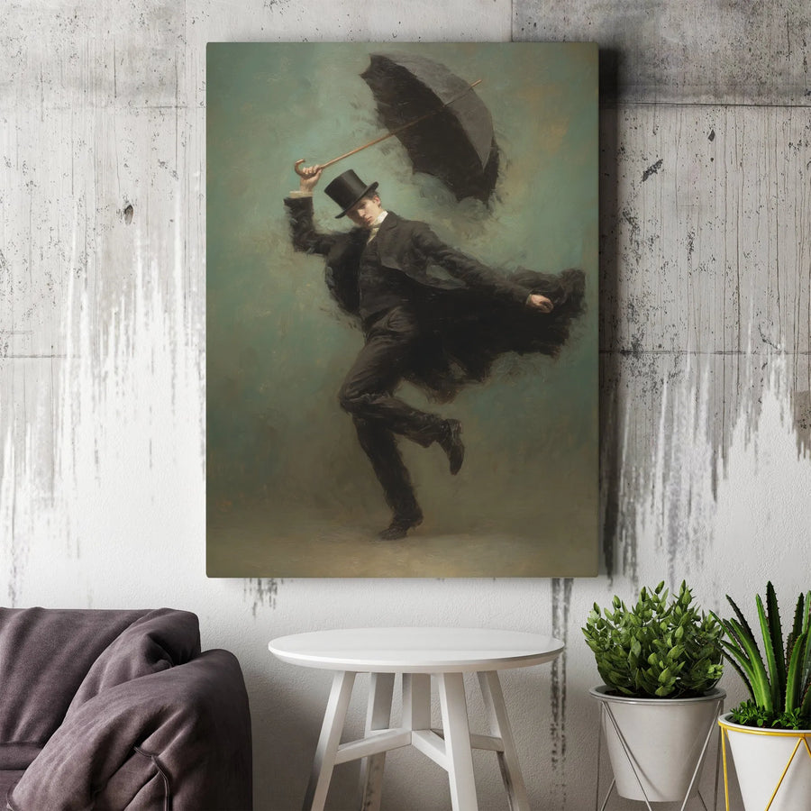 Vintage Gentleman Wall Art | Victorian Man in Top Hat with Umbrella | Premium Gallery-Wrapped Canvas Print | Sophisticated Home Decor Gift