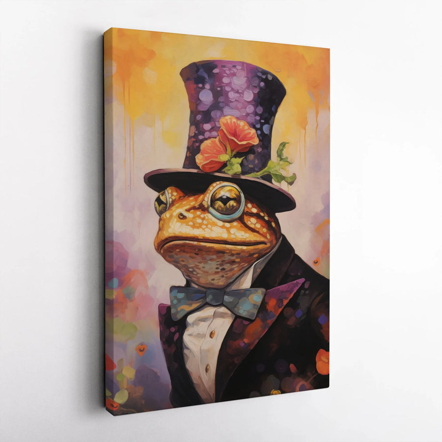 Dapper Frog Wall Art | Victorian Toad in Top Hat and Tuxedo | Premium Gallery-Wrap Canvas | Quirky Animal Portrait Decor for Home or Office