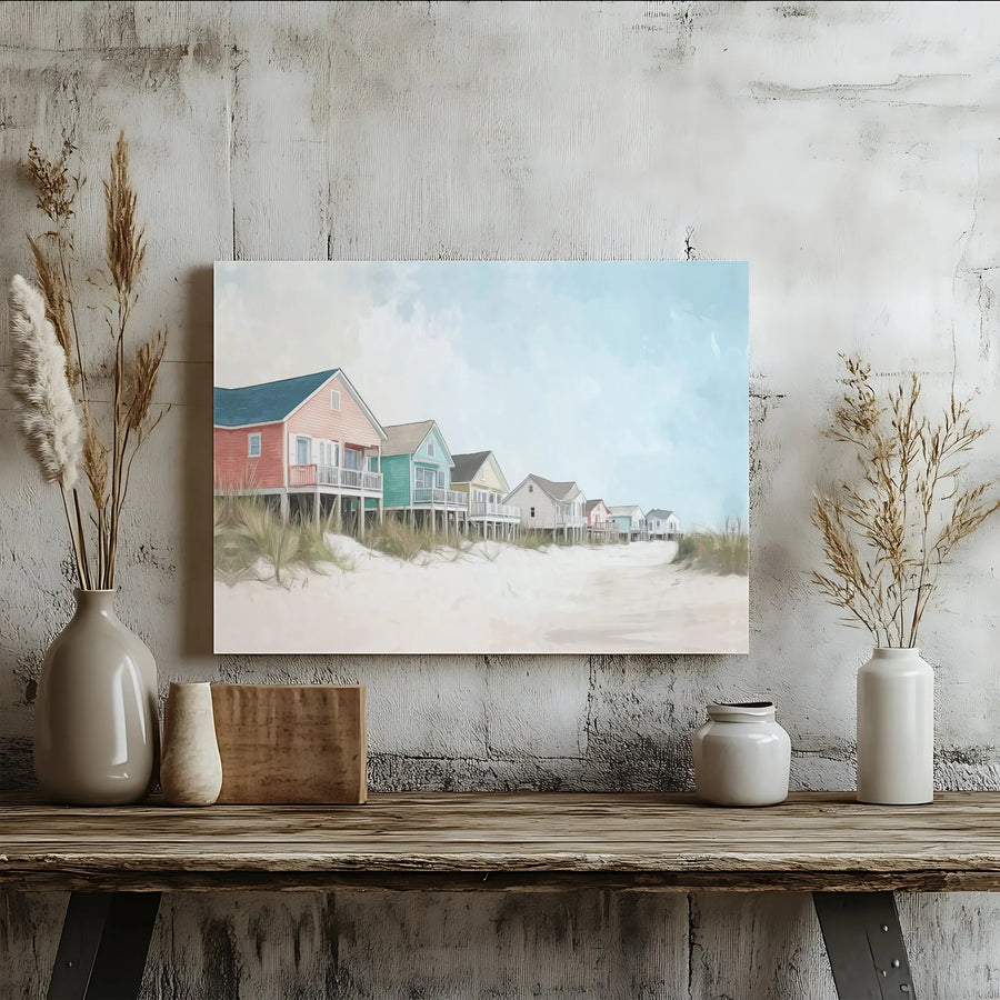 Coastal Beach House Canvas Wall Art | Watercolor Seascape Painting | Premium Fade-Resistant Print | Nautical Home Decor Gift