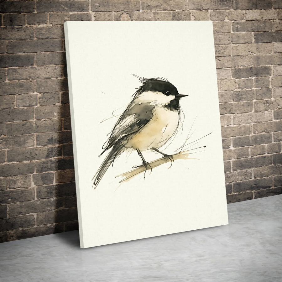 Chickadee Bird Wall Art | Minimalist Watercolor Sketch | Premium Gallery Wrap Canvas | Gift for Nature Lover & Bird Watcher
