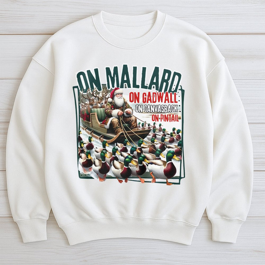 Duck Hunting Christmas Sweatshirt | Funny Santa Mallard Sleigh Design | Premium Unisex Pullover | Unique Outdoor Lover Holiday Gift