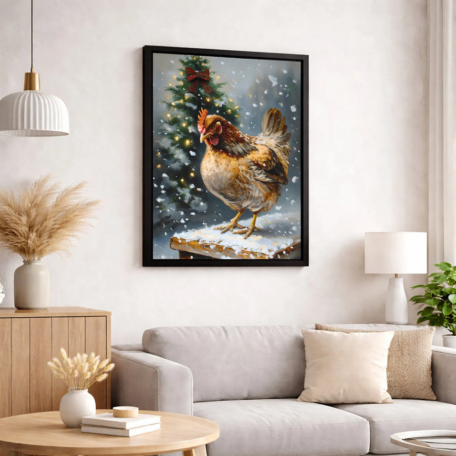 Christmas Chicken Canvas Art | Snowy Winter Farmhouse Wall Decor | Gallery Quality 1.25 Inch Wrap | Holiday Animal Lover Gift