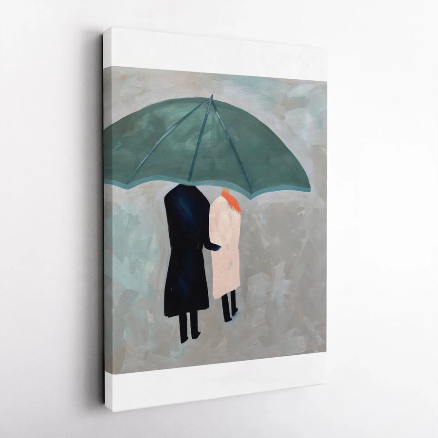 Couple Under Umbrella Vertical Canvas | Minimalist Abstract People Painting | Premium Gallery Wrapped Canvas | Modern Home Decor Gift for Anniversary