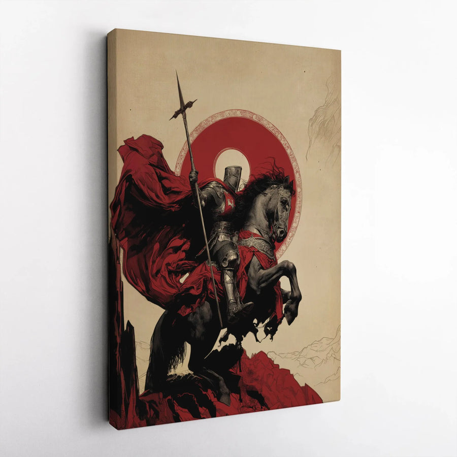 Knight Templar Canvas Wall Art | Vintage Crusader on Horseback Illustration | Premium Thick Gallery Canvas | Collector's Gift for Men, History Buff Decor