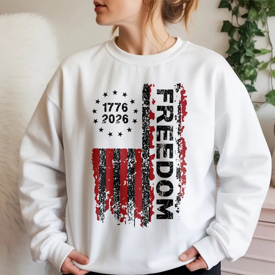 USA 250th Anniversary Sweatshirt | Distressed Freedom Flag Graphic | Premium Cotton | Commemorative 1776-2026 Patriotic Gift for Men and Women