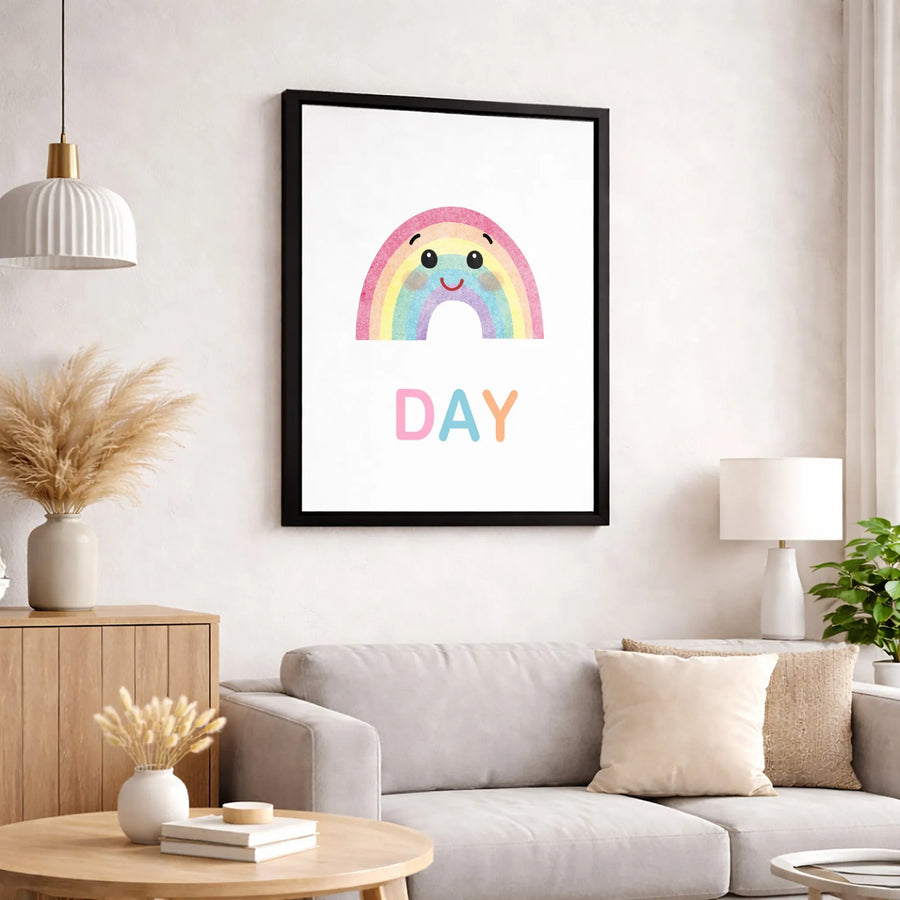 Smiling Rainbow Canvas Wall Art | Cute Pastel Aesthetic Decor | Premium Fade-Resistant Gallery Wrap | Nursery And Kids Room Gift