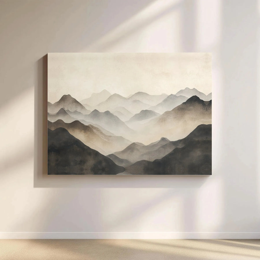 Misty Mountain Landscape Canvas | Minimalist Neutral Nature Wall Art | 1.25-Inch Gallery Wrap | Modern Home Office Decor