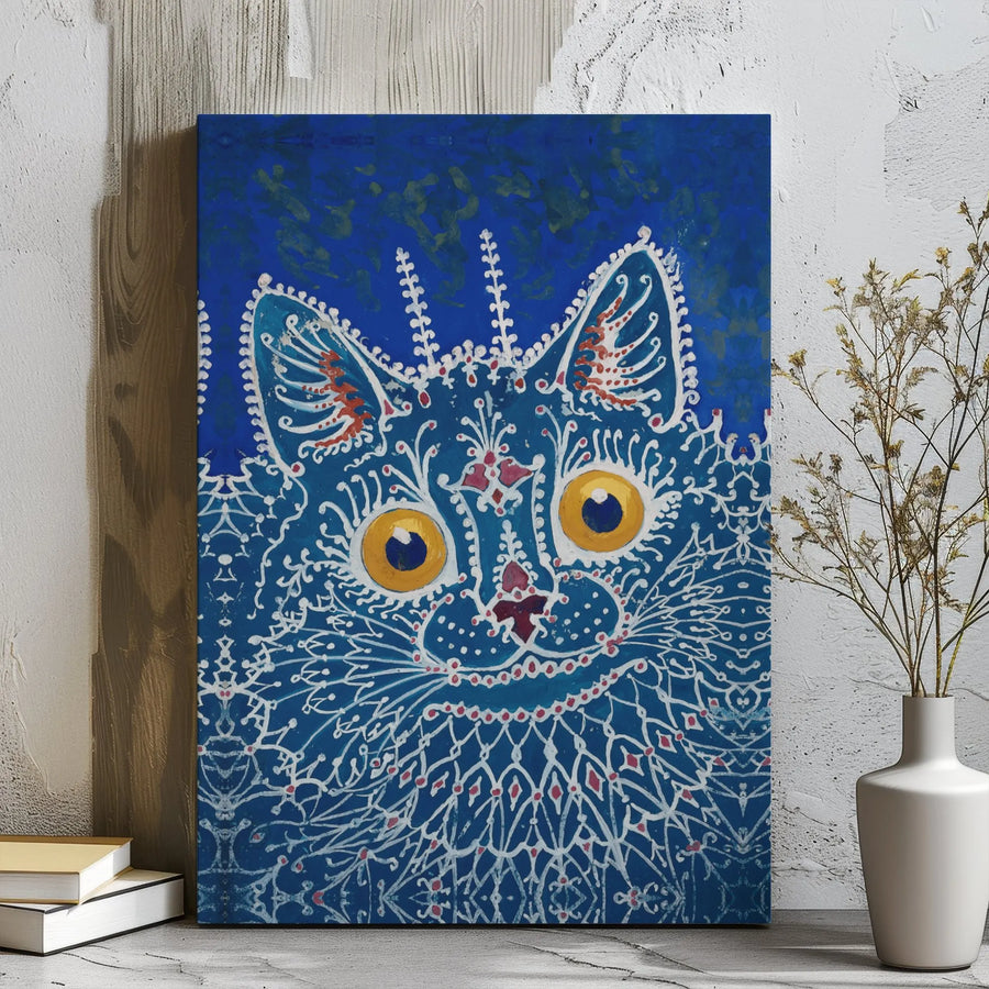 Blue Cat Wall Art | Ornate Psychedelic Floral Pattern | Premium Gallery-Wrapped Canvas | Unique Home Decor Gift for Cat Lovers