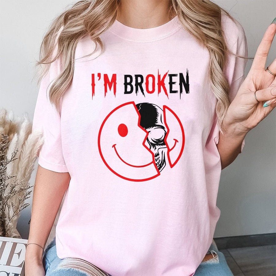 I'm Broken Skull Smiley Face T-Shirt | Edgy Grunge Aesthetic Graphic Tee | 100% Cotton Premium Quality | Unisex Dark Fashion Gift for Goth Enthusiasts
