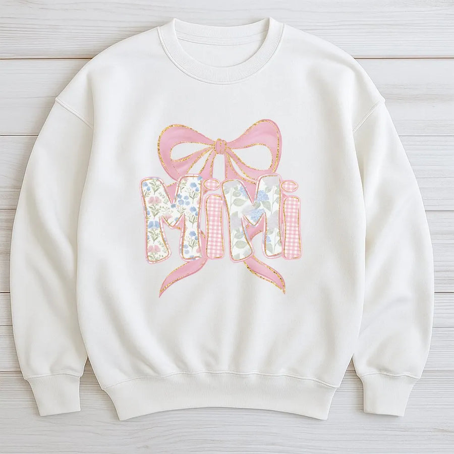 Mimi Sweatshirt | Coquette Bow Floral Gingham Design | Soft Cotton Blend Sweatshirt | Gift for Grandma on Mother's Day