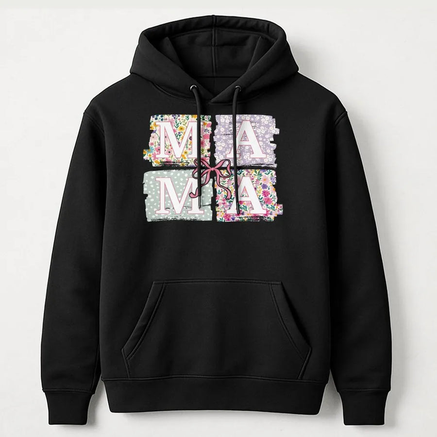 Mama Hoodie with Coquette Bow | Floral Graphic Mom Sweatshirt | Soft Cotton-Poly Blend | Mother's Day Gift for New Moms