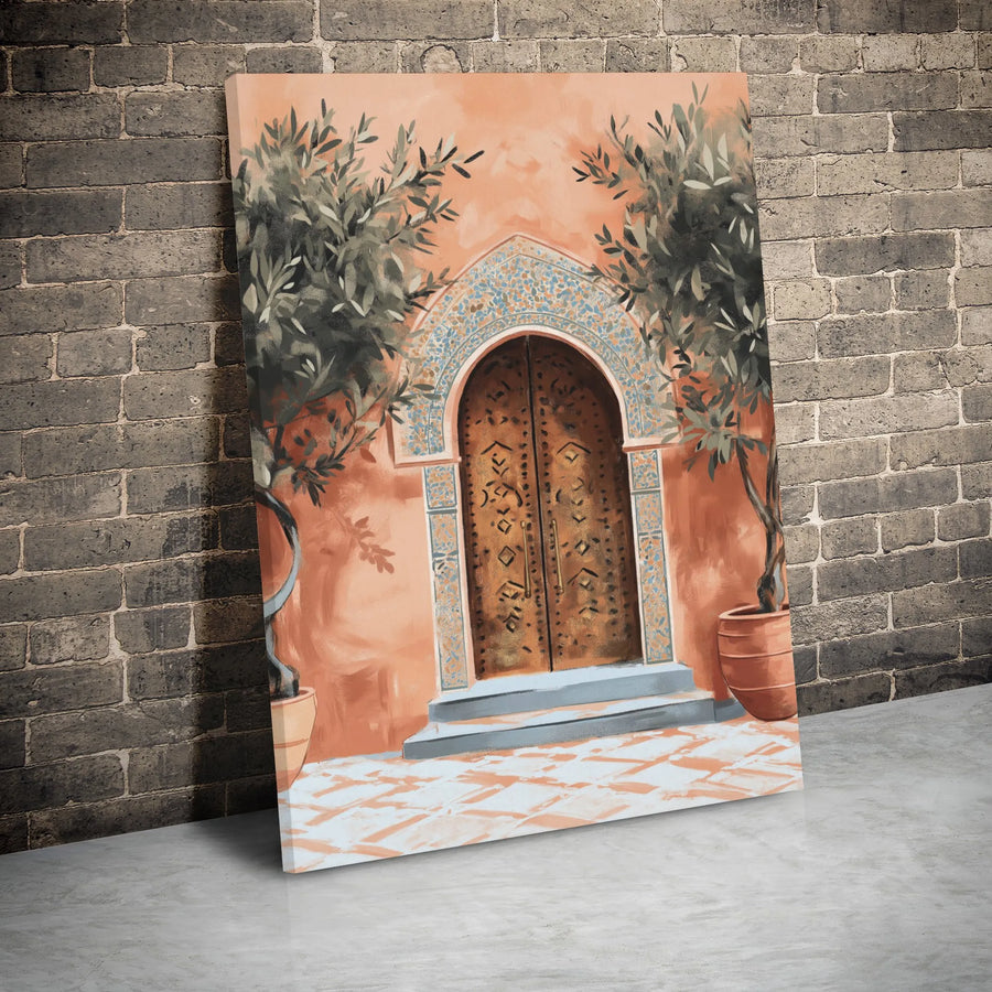 Moroccan Arched Doorway Canvas Wall Art | Mediterranean Olive Tree Decor | Premium Gallery Wrap Print | Bohemian Home Decor Gift For Her