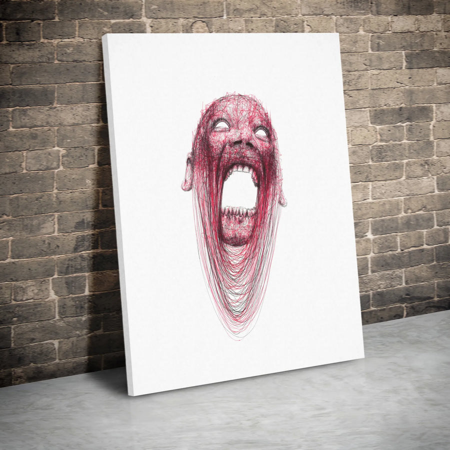 Screaming Face Canvas Print | Abstract Scribble Art Wall Decor | Premium Fade-Resistant 1.25 Inch Thick Profile | Dark Surrealist Gift for Art Lovers
