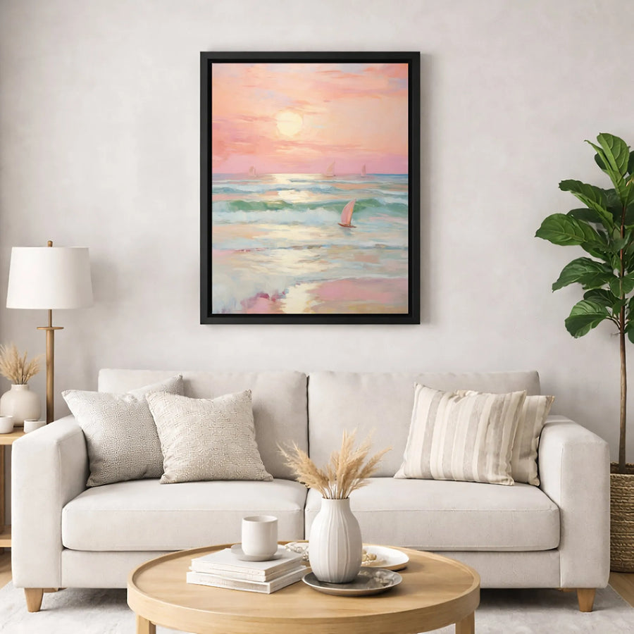 Sunset Sailboat Canvas Wall Art | Impressionist Ocean Seascape Painting | Premium Gallery Wrap Print | Coastal Home Decor for Living Room