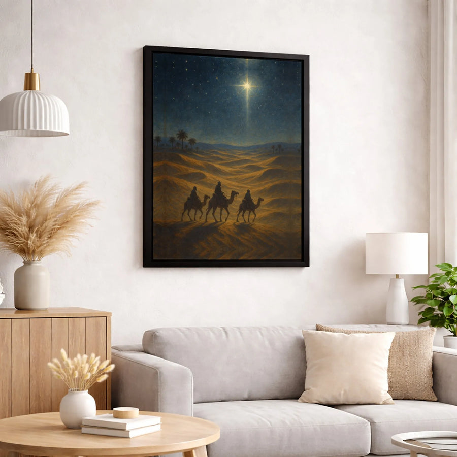 Nativity Scene Canvas Print | Three Wise Men Following The Star of Bethlehem | Premium 1.25" Gallery Wrapped Wall Art | Religious Christmas Home Decor Gift